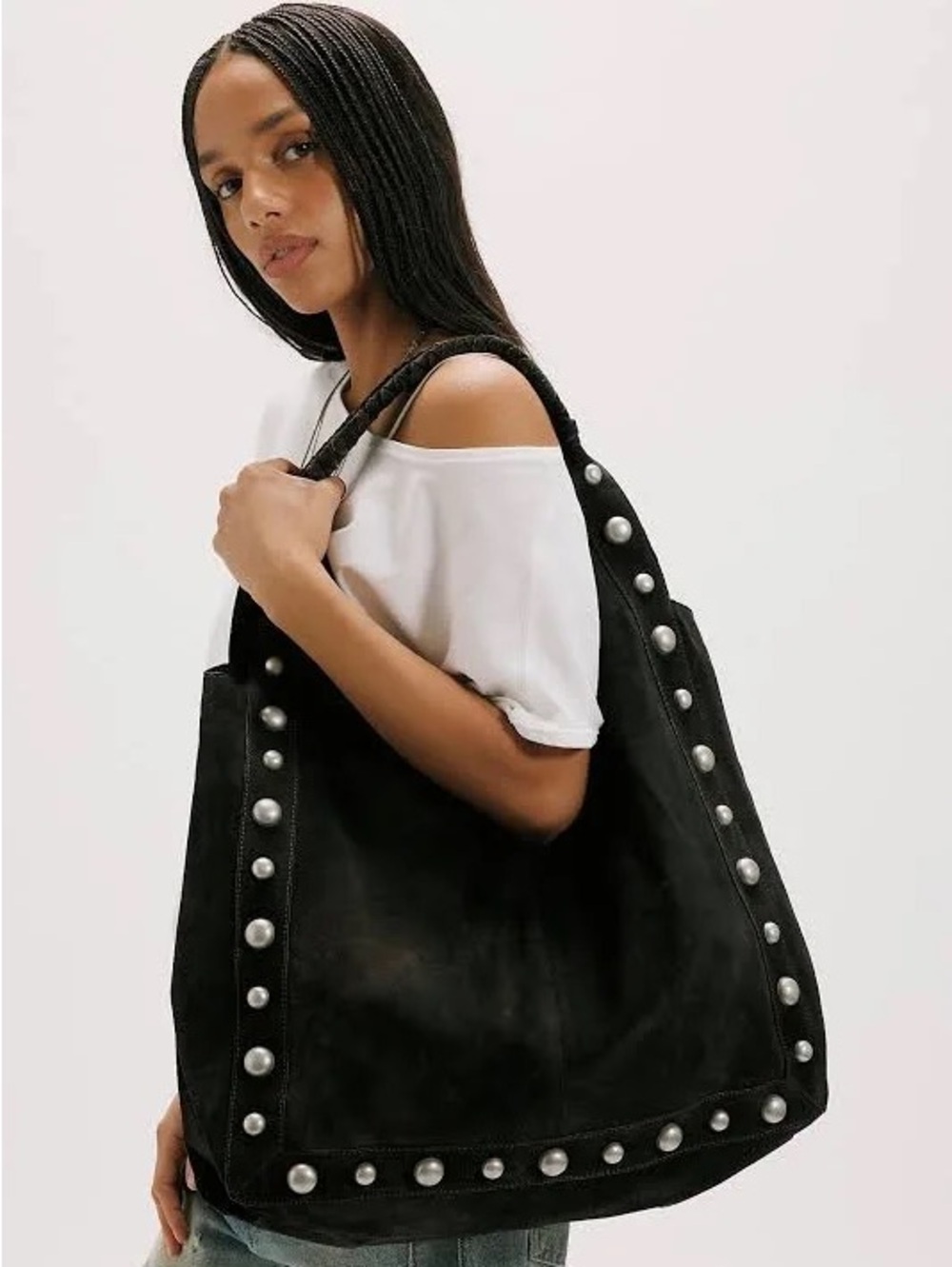 NWT FREE PEOPLE See You Soon Studded Tote | Bitter Bark/Brown MSRP $198 CURRENT - Picture 8 of 12